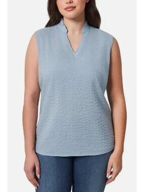 Modern Ambition Sleeveless Blue Blouse With Ruffled Collar Made Of EcoVero
